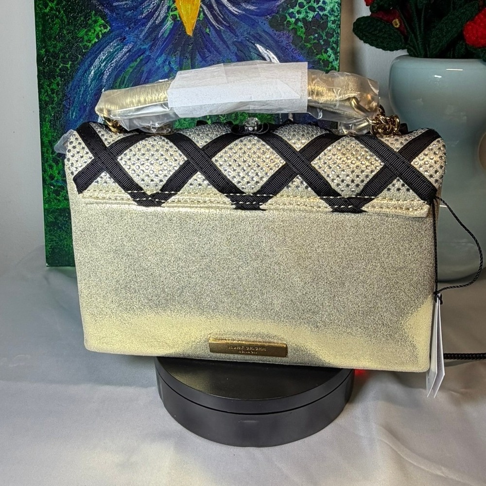 Kurt Geiger London Kensington Bows Gold Crystal Embellished Shoulder Bag New - Picture 5 of 9